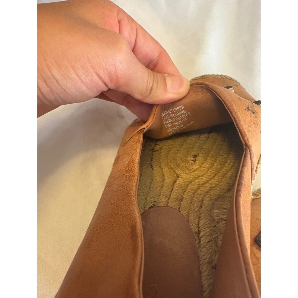 Tory Burch Ines Tan Leather Espadrille Flats Raised Logo 6.5M 12423 123 - Picture 3 of 6